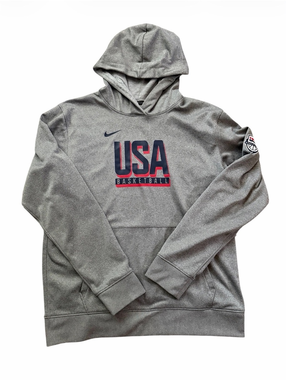 Nike Gray USA Basketball Hoodie with Red & Navy Chest Logo